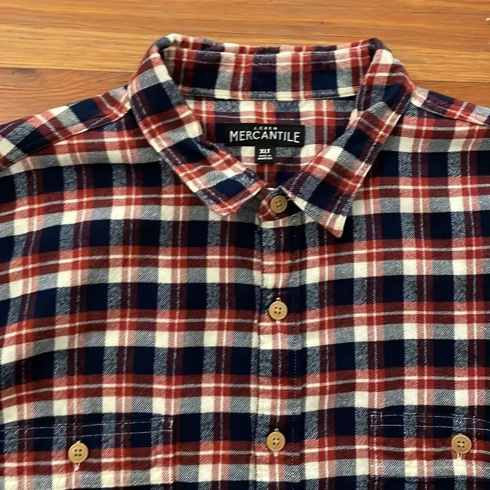 J. Crew Mercantile Tartan Plaid Flannel Button Up Shirt Mens Size XLT Tall Red